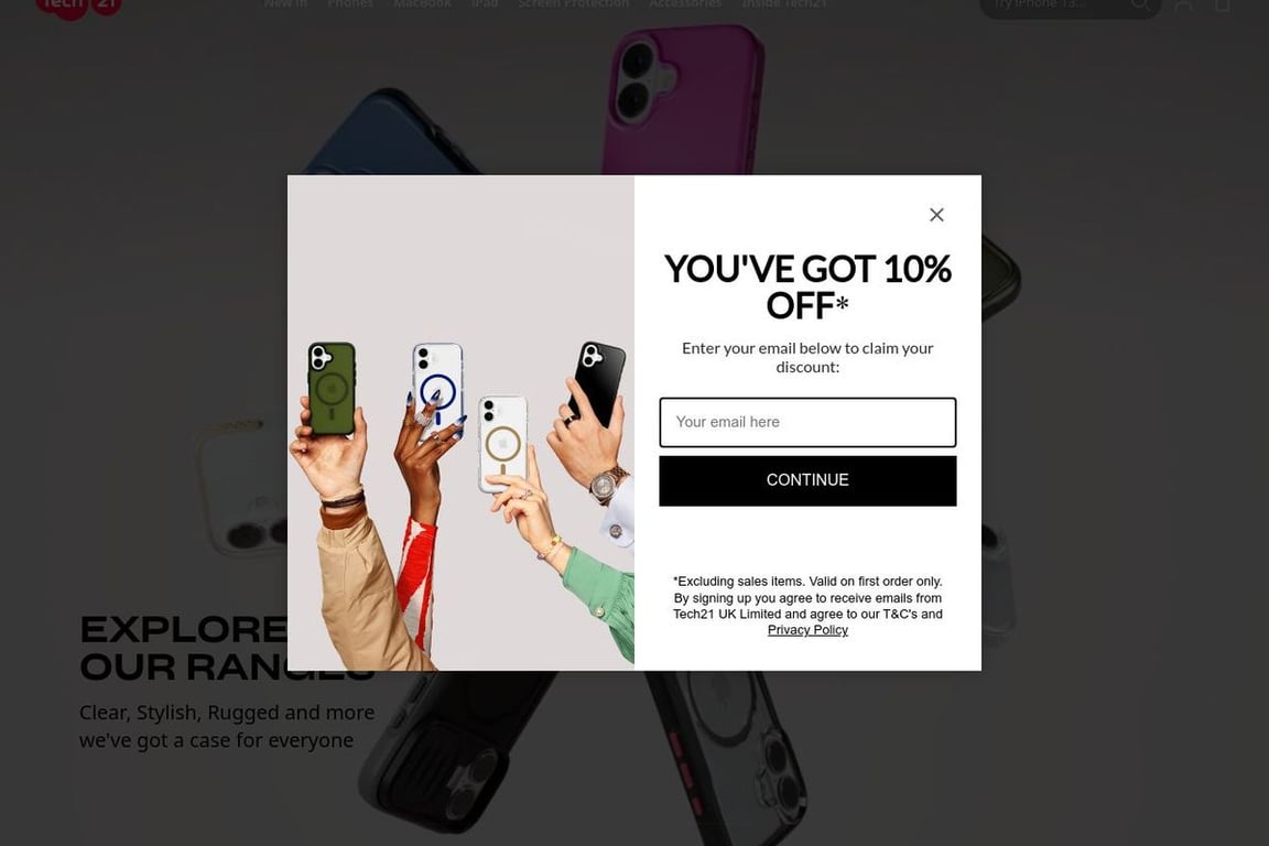 Tech21 UK homepage