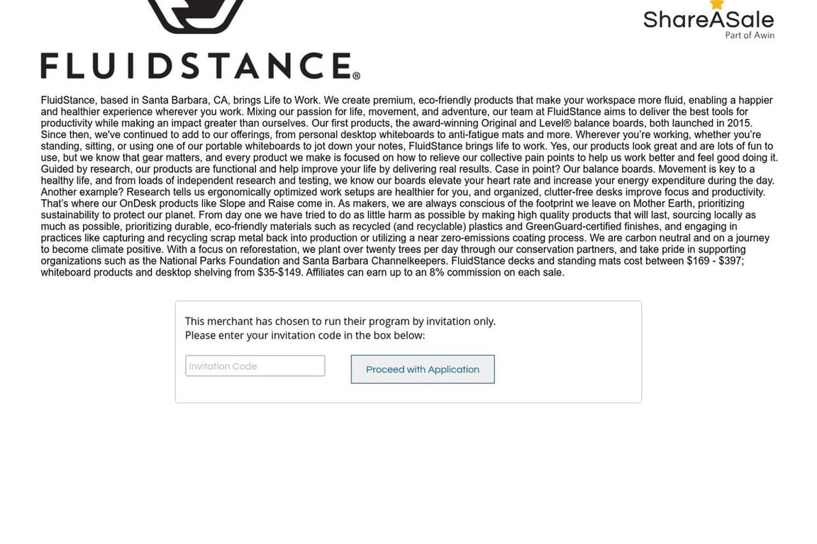 FluidStance affiliate program signup page
