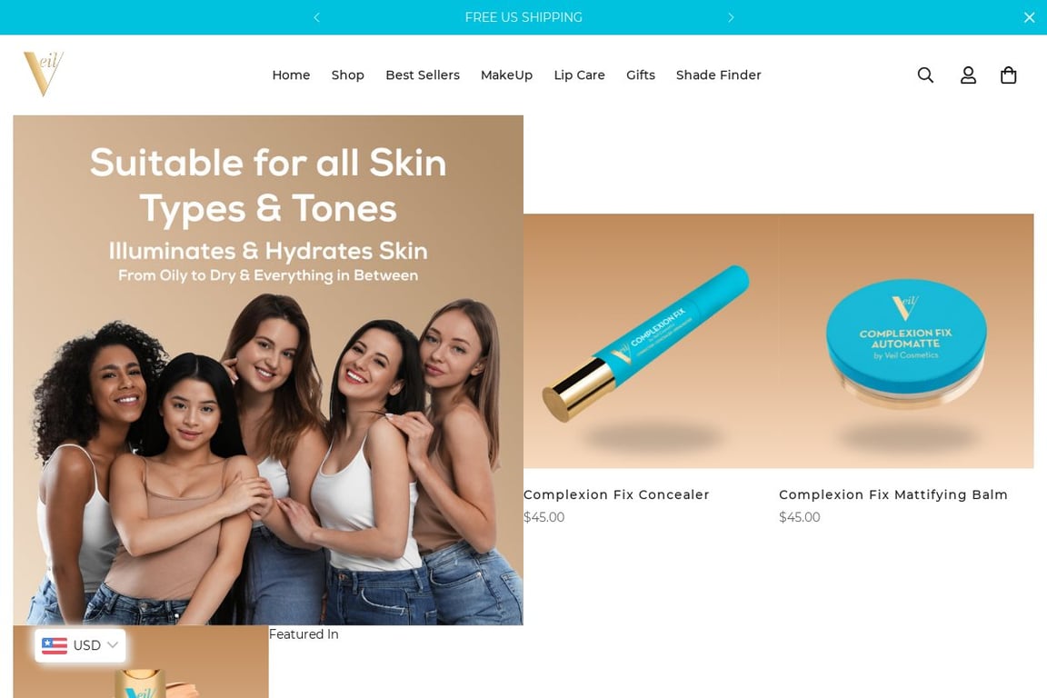 Veil Cosmetics homepage