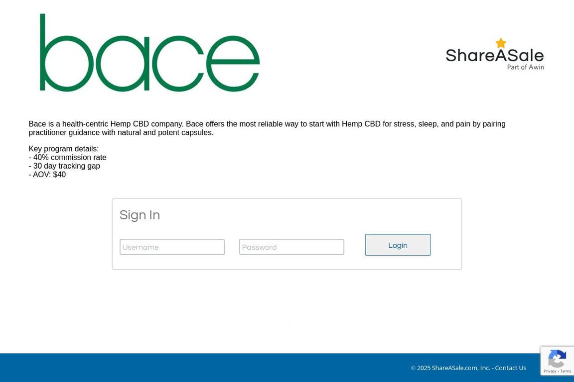 Bace Health affiliate program signup page
