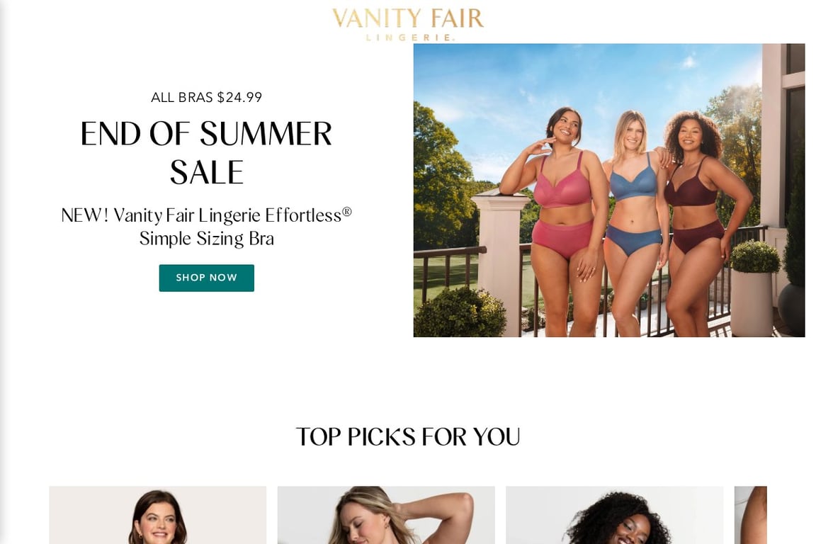 Vanity Fair Lingerie homepage