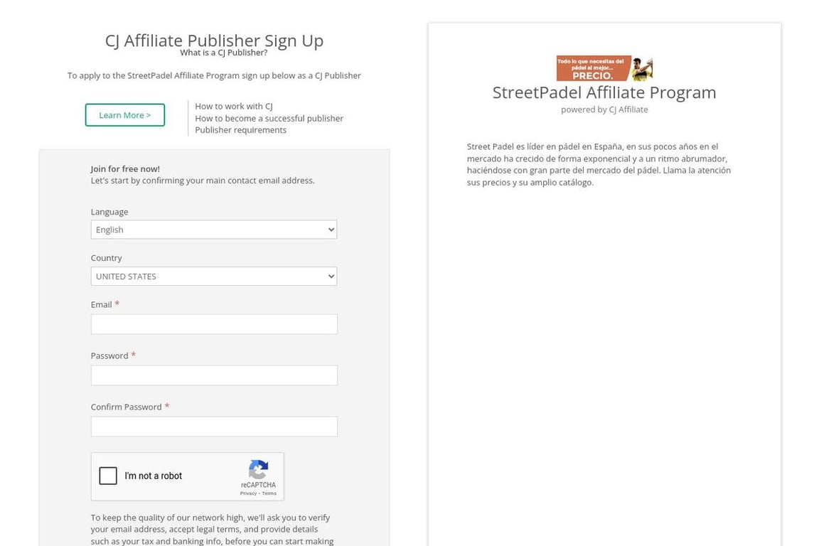 StreetPadel UK affiliate program signup page