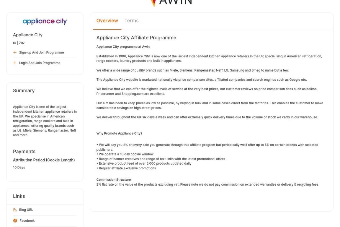 Appliance City affiliate program signup page