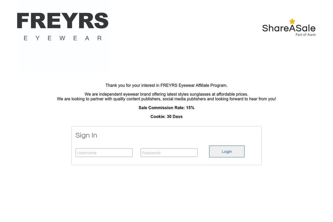 FREYRS affiliate program signup page