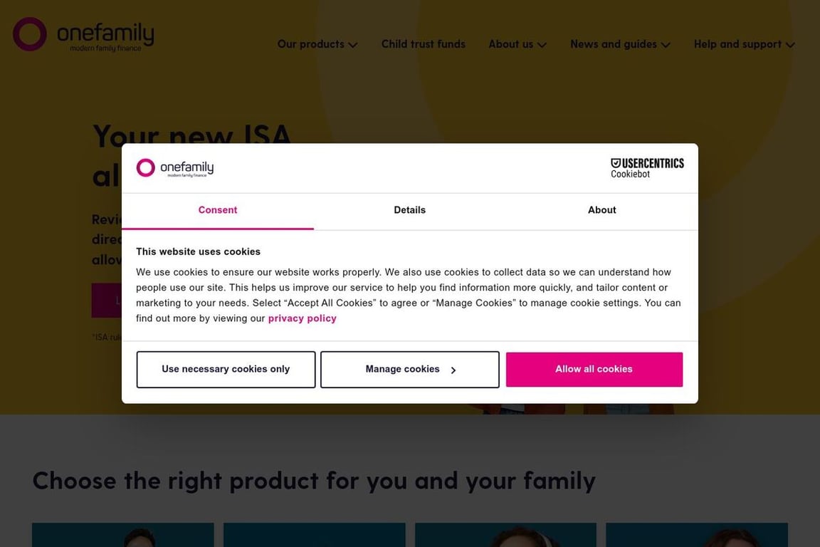 OneFamily homepage