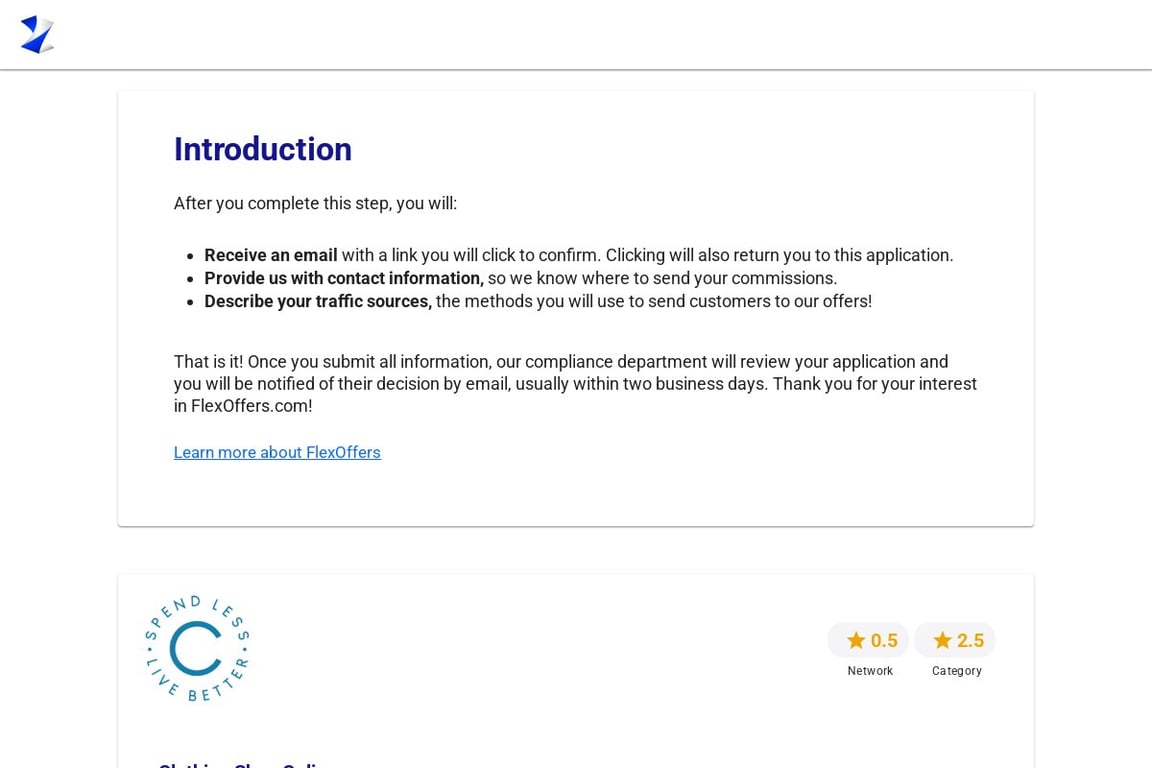 Clothing Shop Online affiliate program signup page