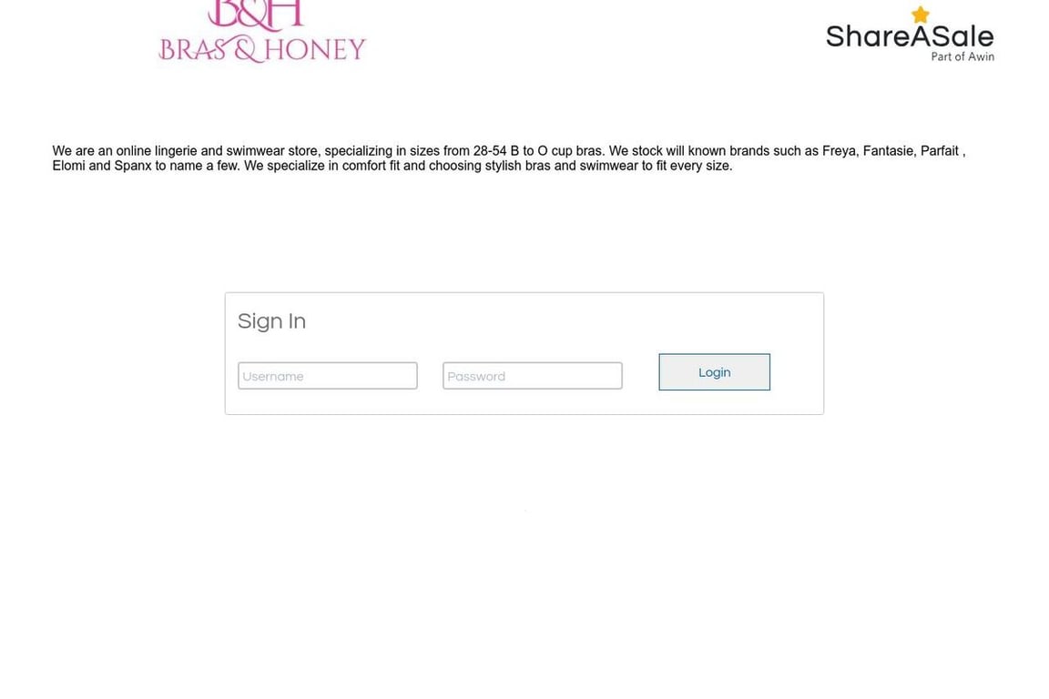 Bras & Honey Lingerie and Swimwear Limited affiliate program signup page