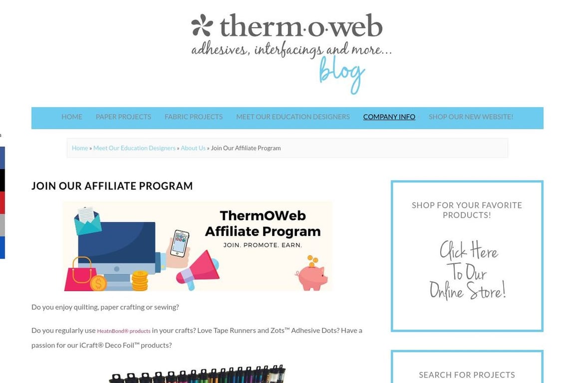 Therm O Web affiliate program signup page