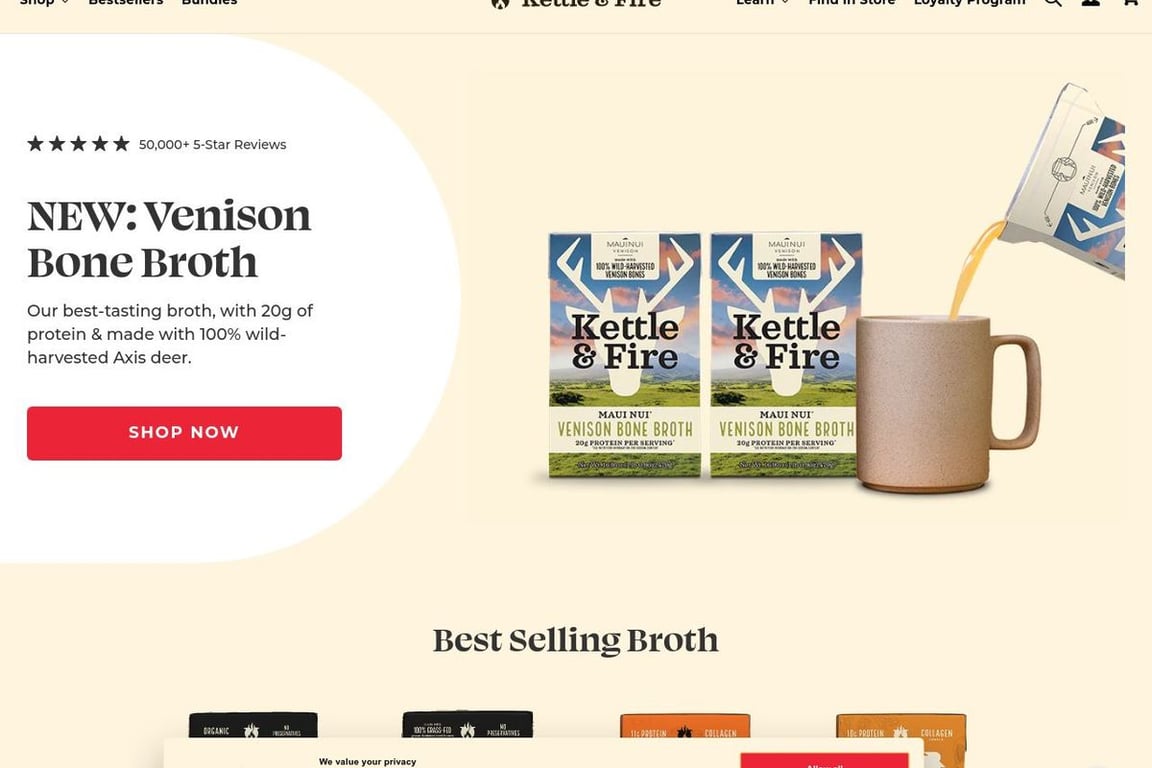 Kettle & Fire homepage