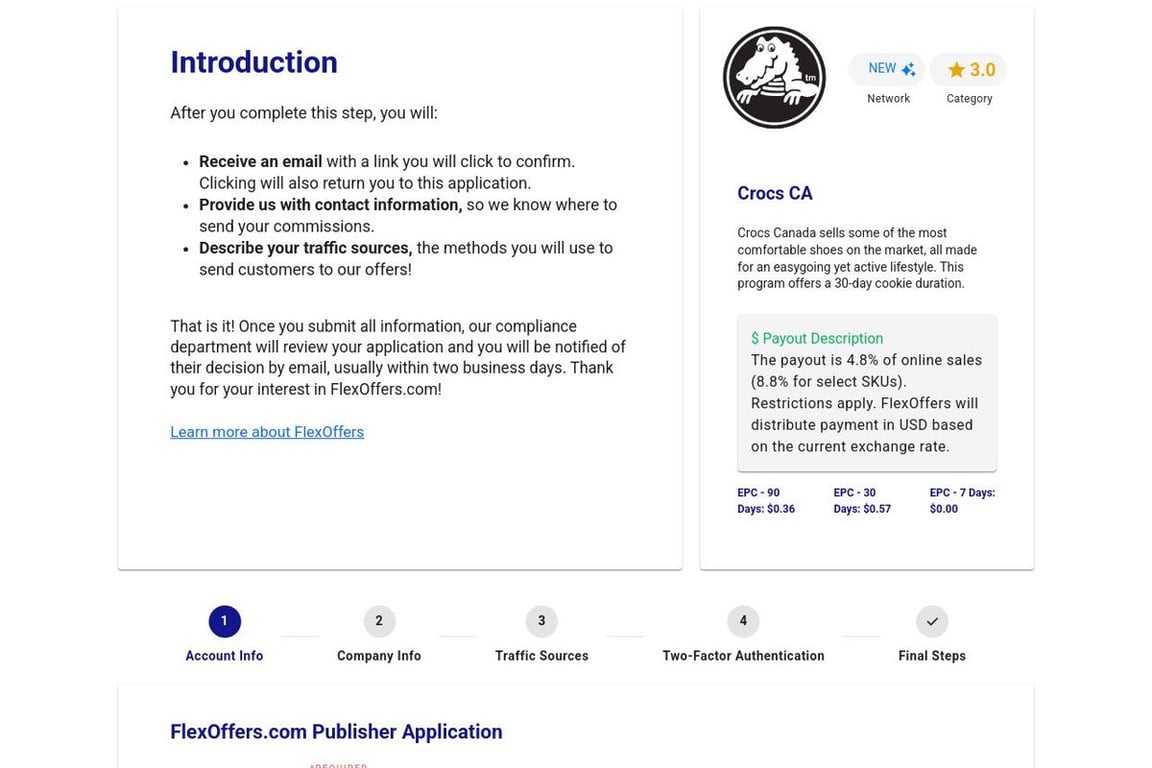 Crocs CA affiliate program signup page