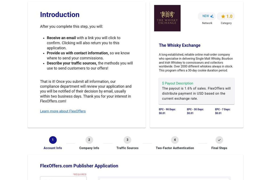 The Whisky Exchange affiliate program signup page