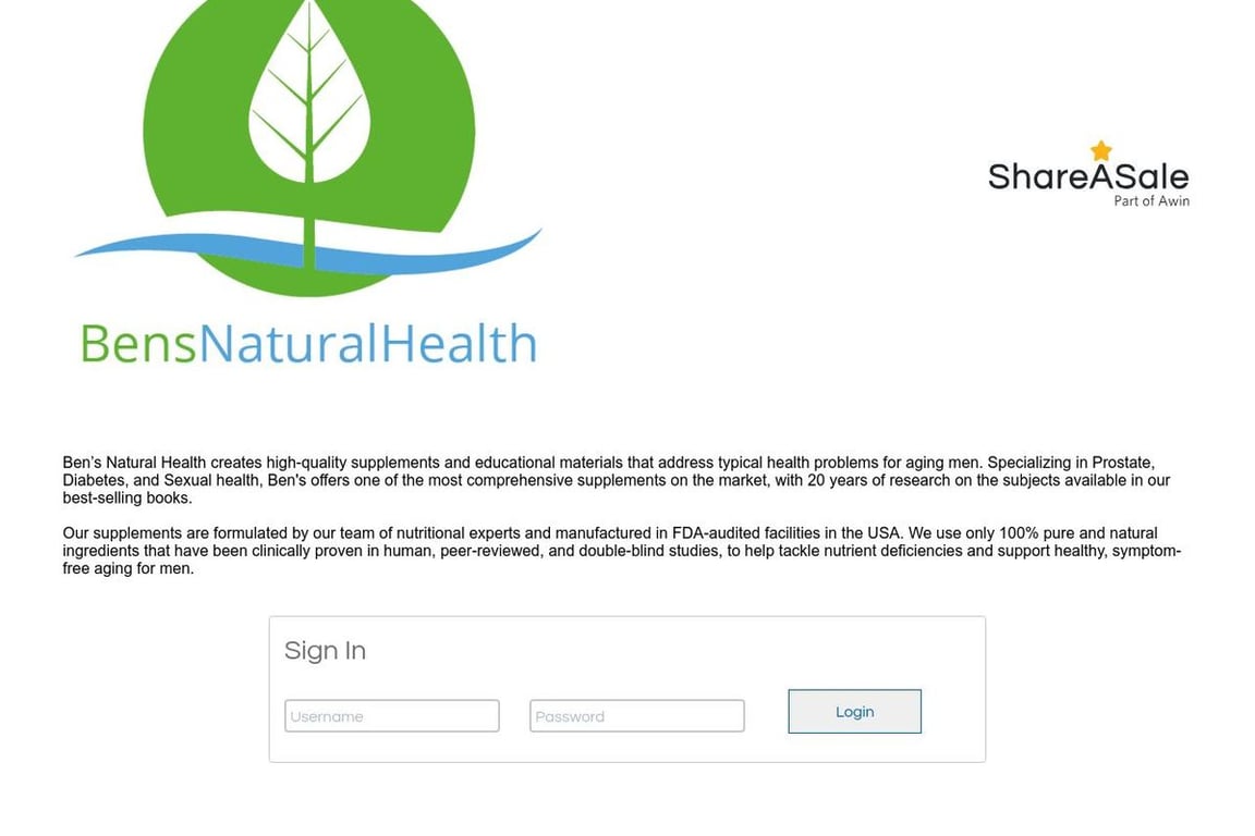 BensNaturalHealth (UK) affiliate program signup page
