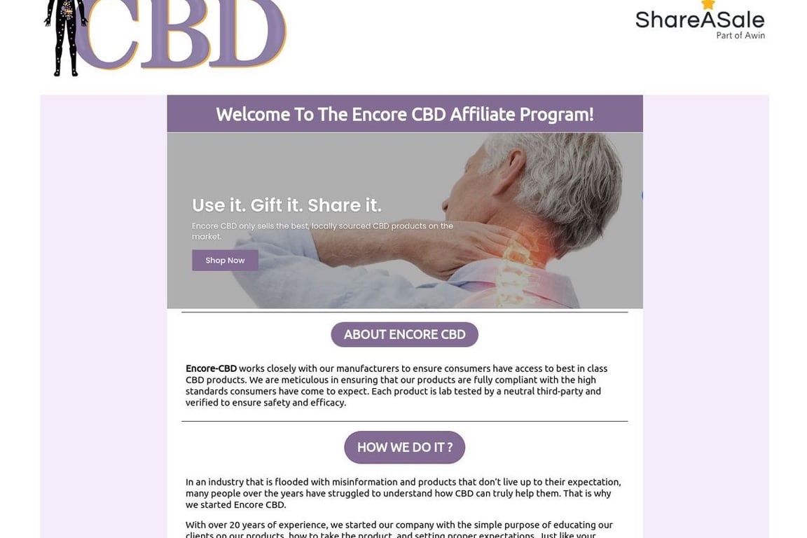 Encore CBD affiliate program signup page