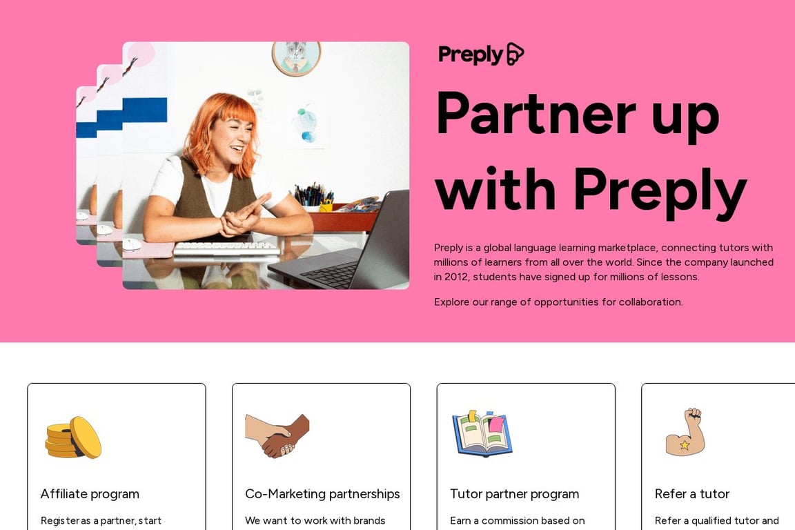 Preply affiliate program signup page