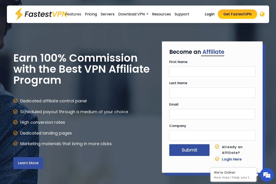 FastestVPN affiliate program signup page