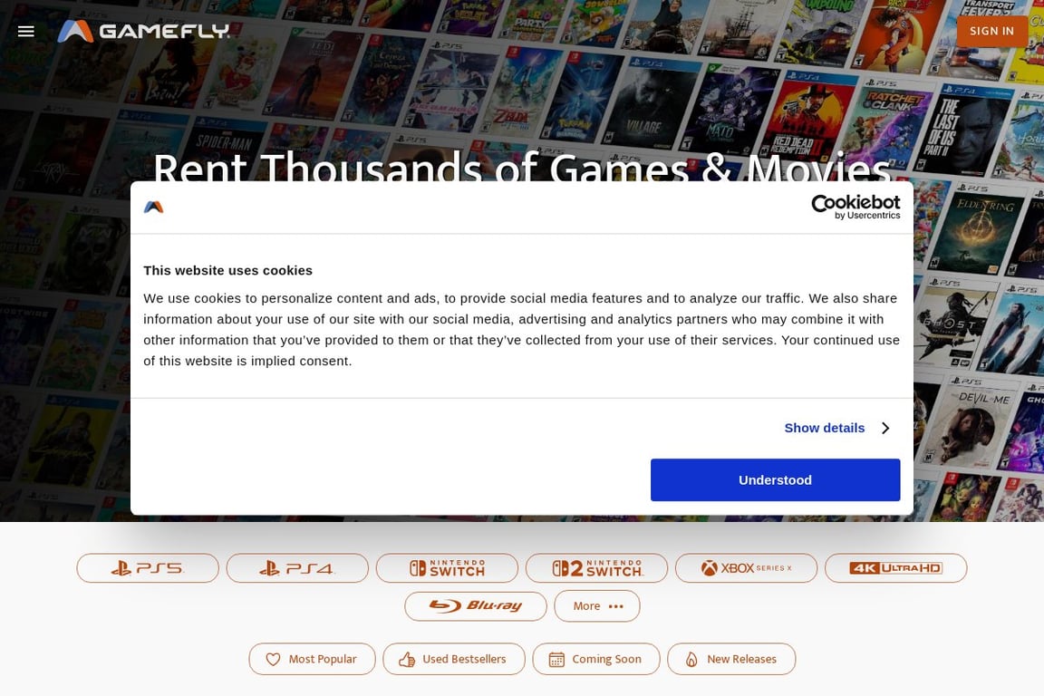 GameFly homepage