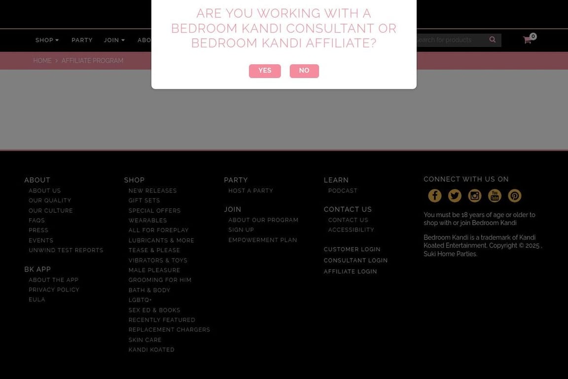 Bedroom Kandi affiliate program signup page