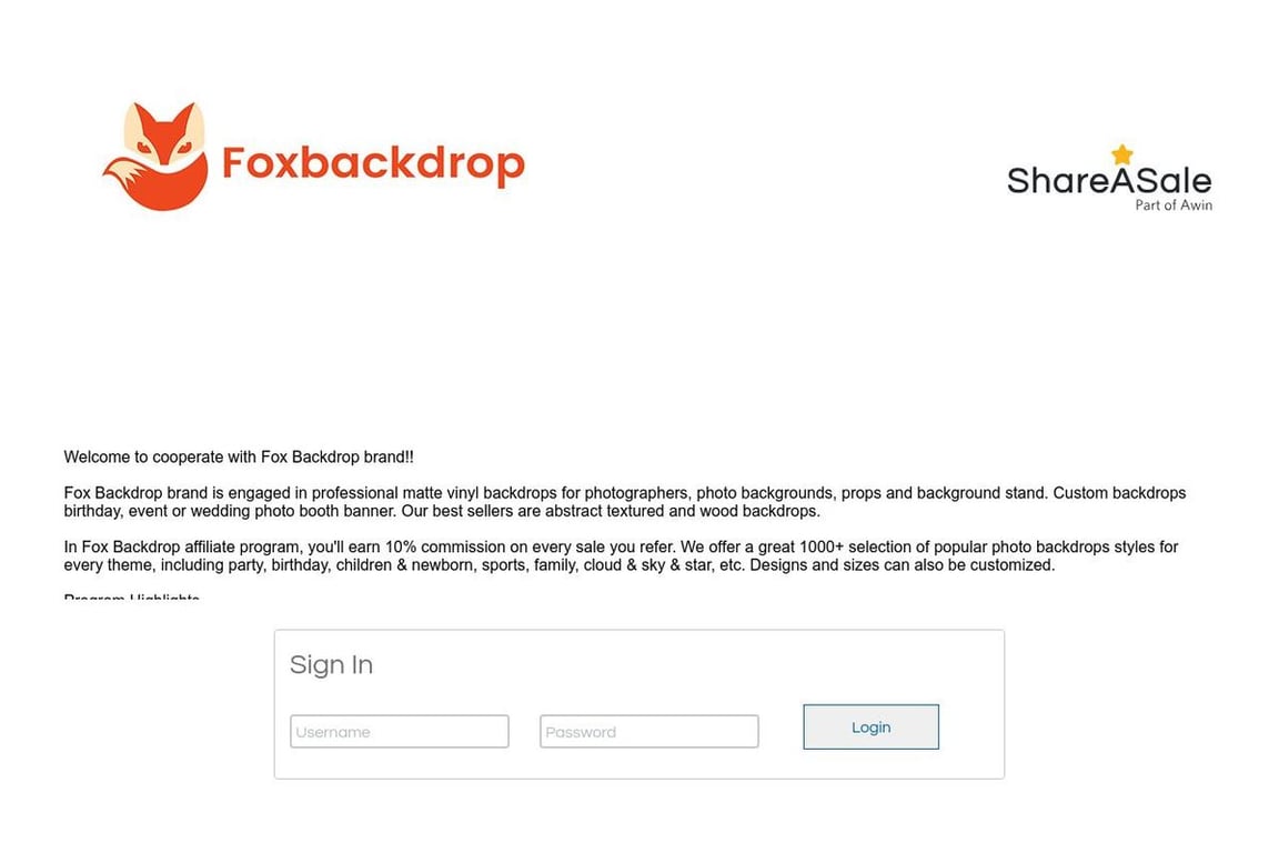 Foxbackdrop affiliate program signup page