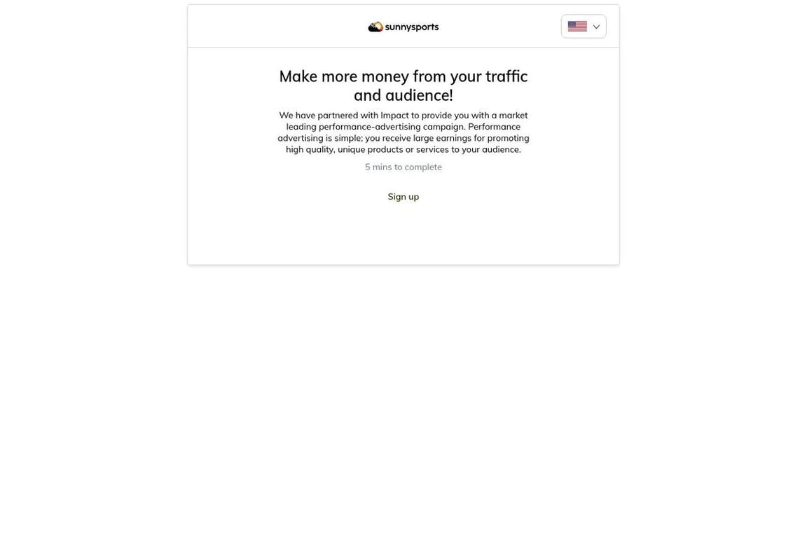 SunnySports affiliate program signup page