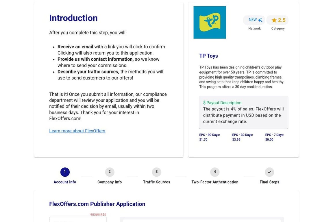 TP Toys affiliate program signup page