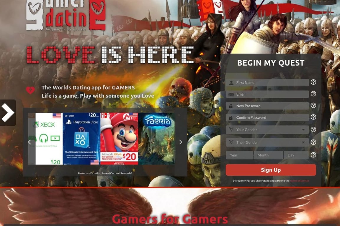 GamerDating homepage