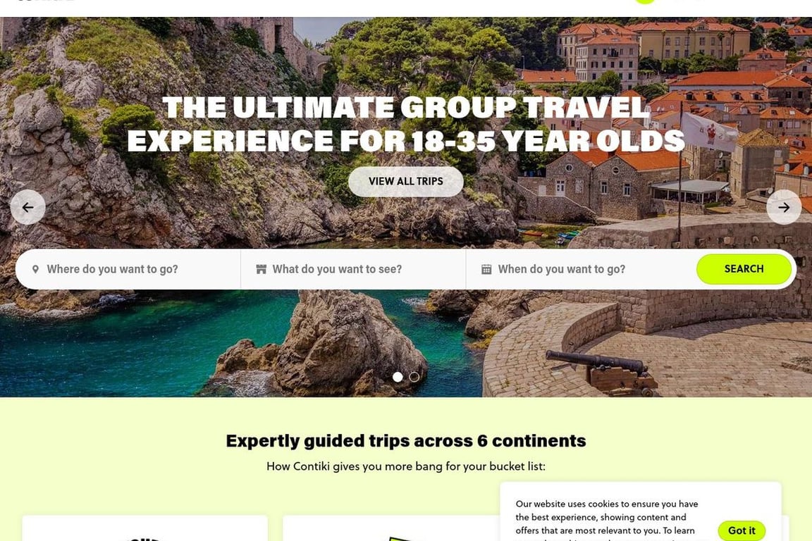 Contiki UK homepage