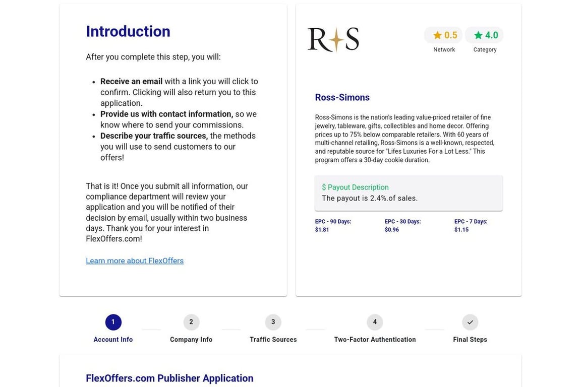 Ross-Simons affiliate program signup page