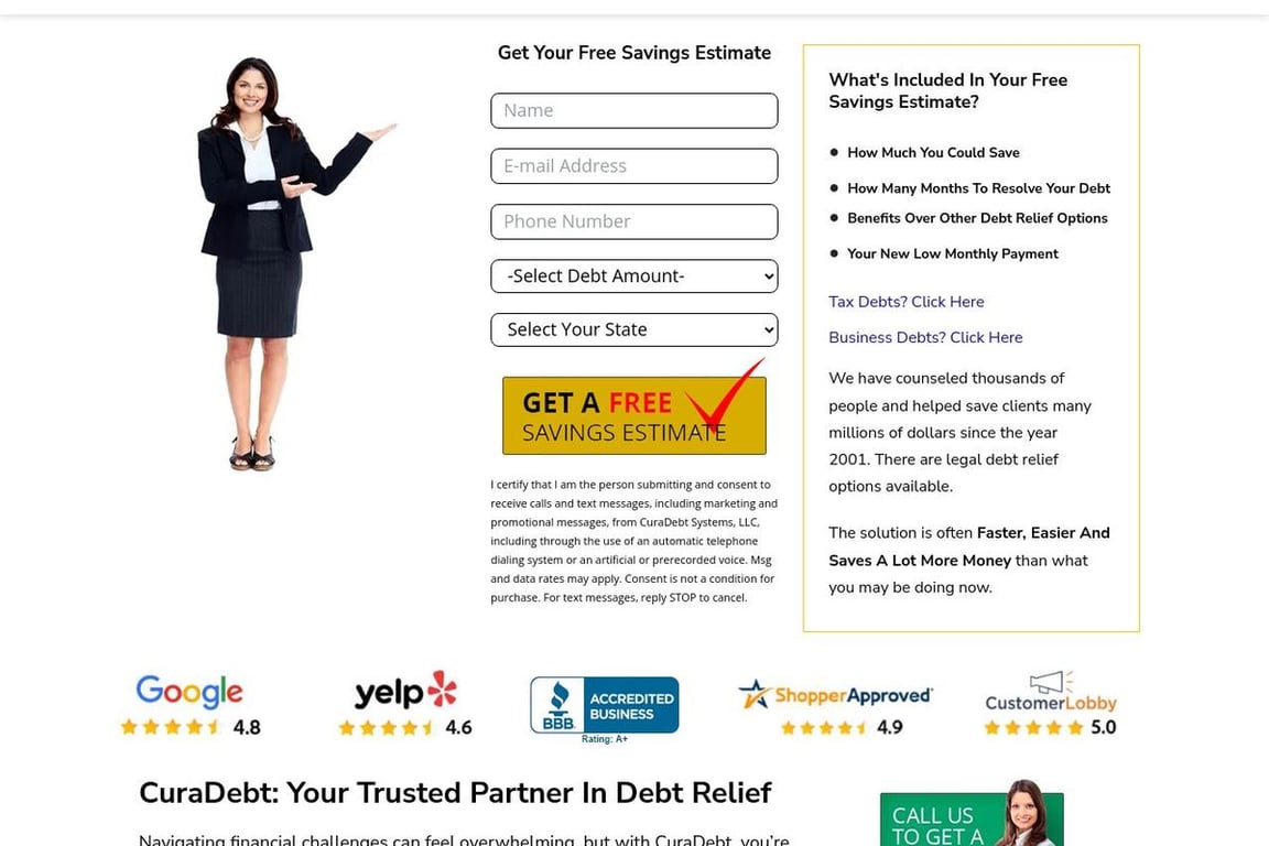 CuraDebt homepage