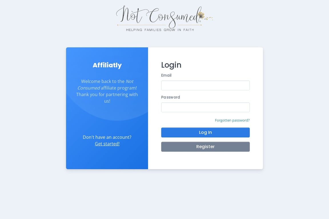 Not Consumed affiliate program signup page