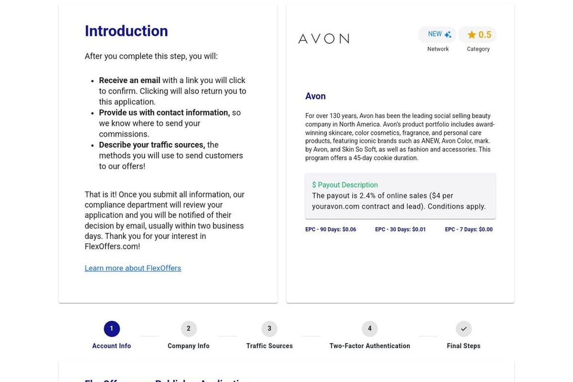 Avon affiliate program signup page