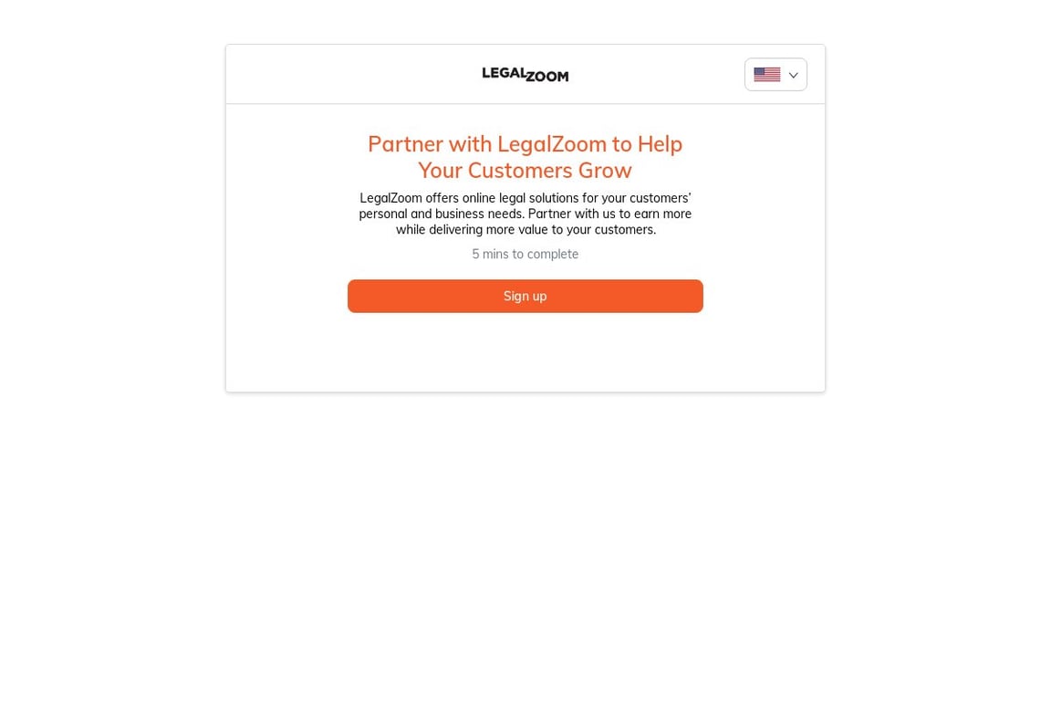 LegalZoom affiliate program signup page