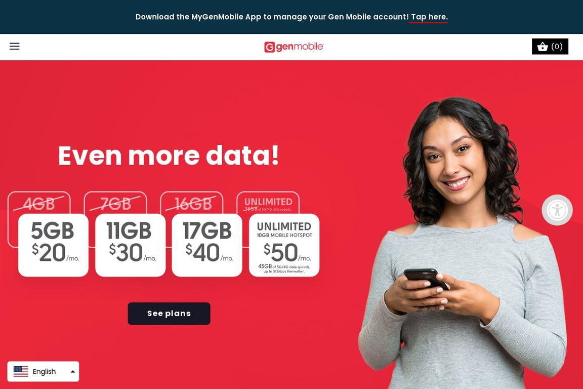 Gen Mobile homepage