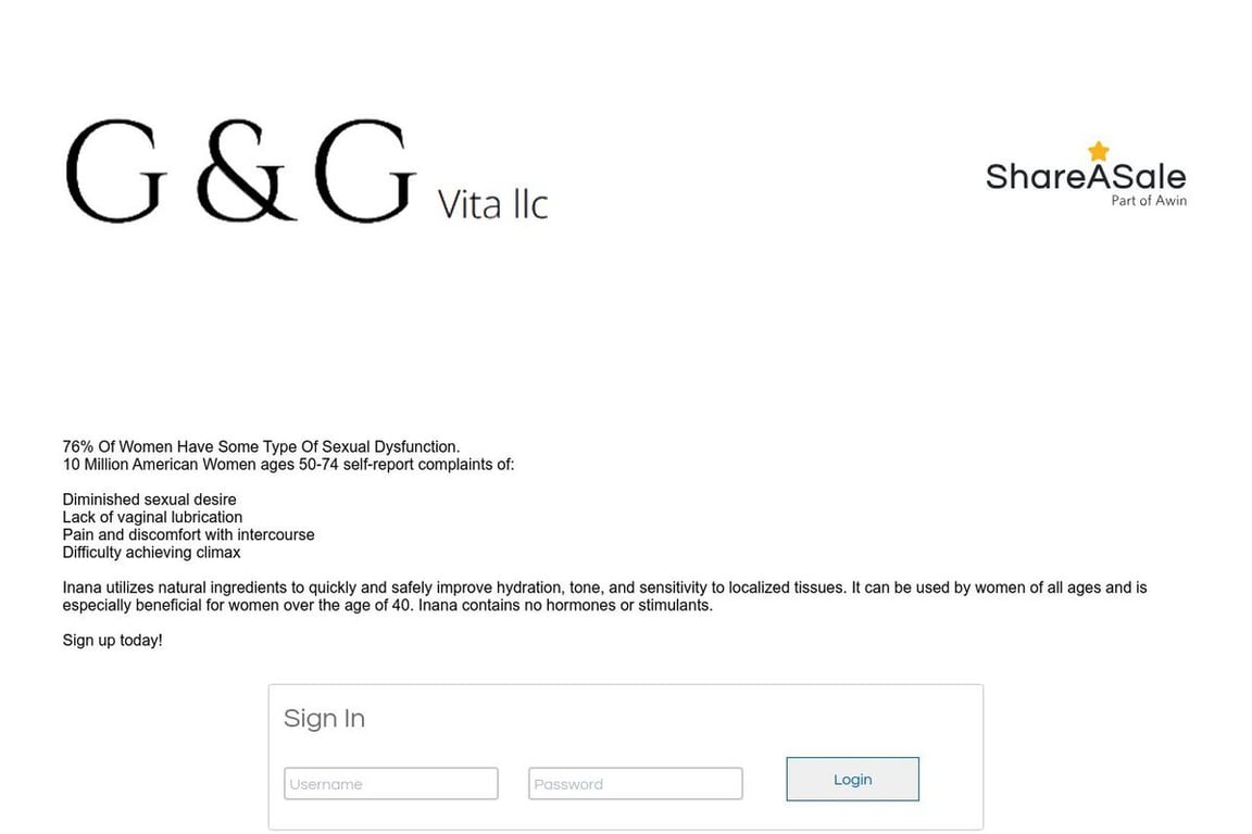 G&G Vita affiliate program signup page