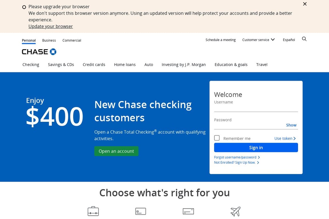 Chase homepage
