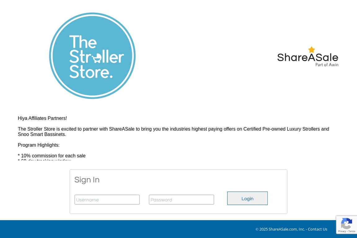 The Stroller Store. affiliate program signup page