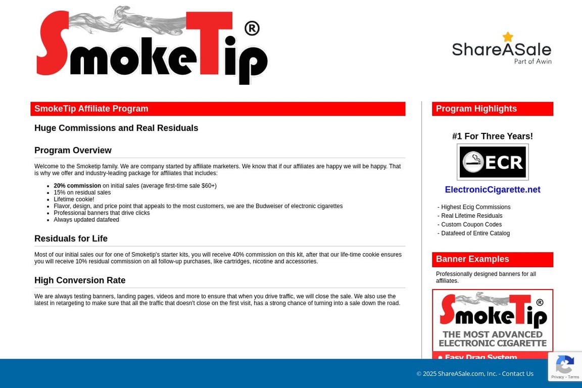 SmokeTip affiliate program signup page