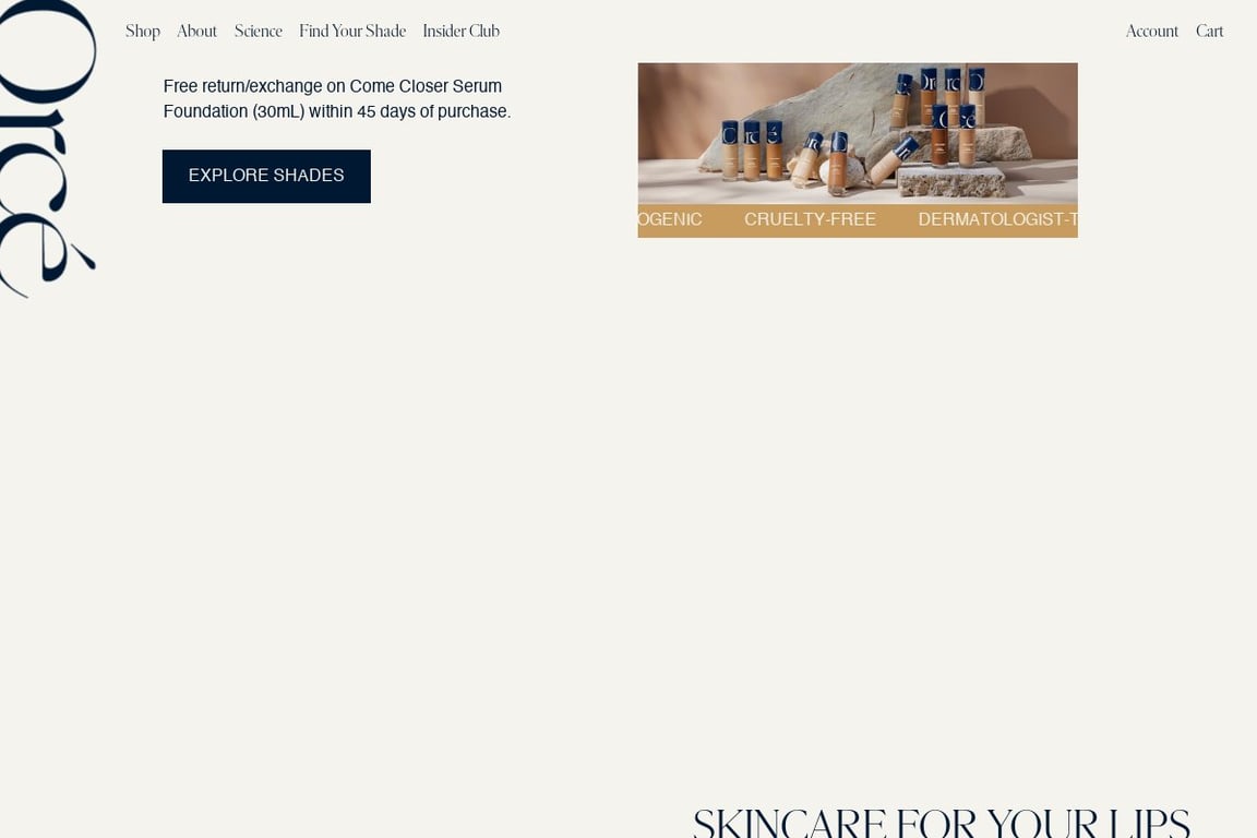 Orce Cosmetics homepage