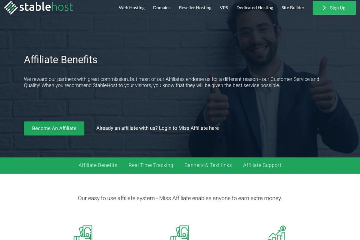Stablehost affiliate program signup page
