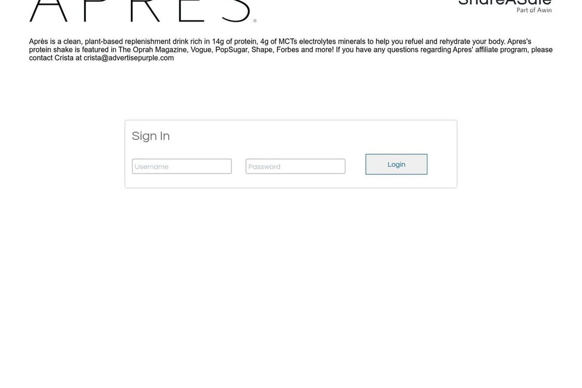Apres affiliate program signup page