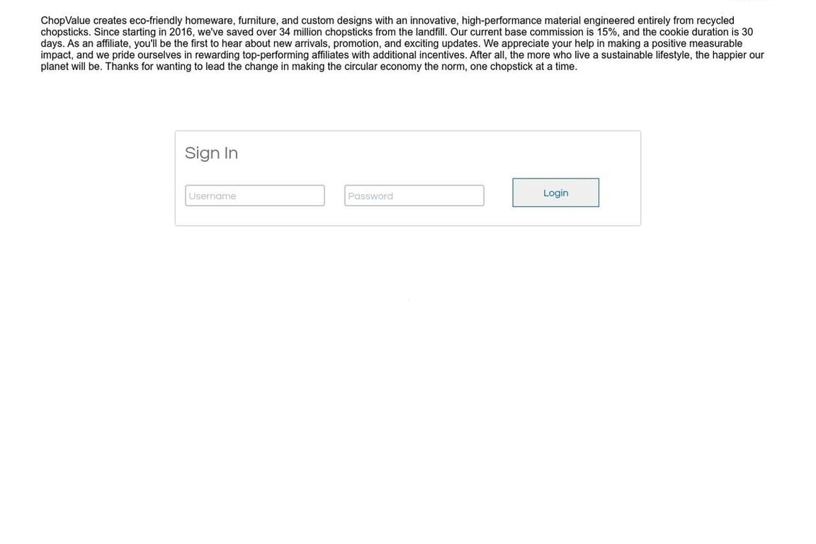 Chop Value affiliate program signup page