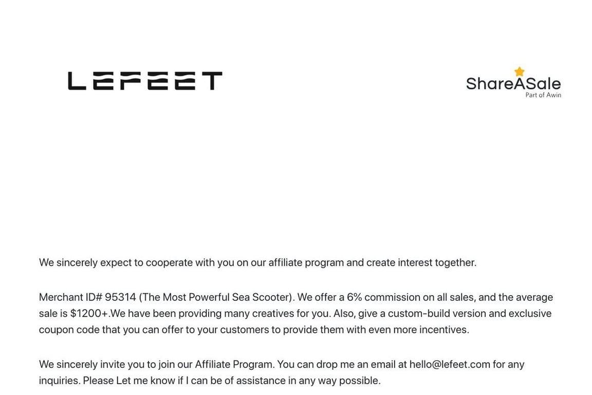 LeFeet affiliate program signup page