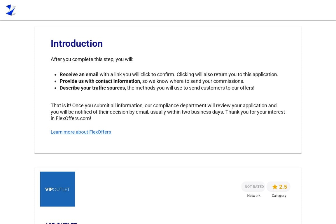 VIP OUTLET affiliate program signup page