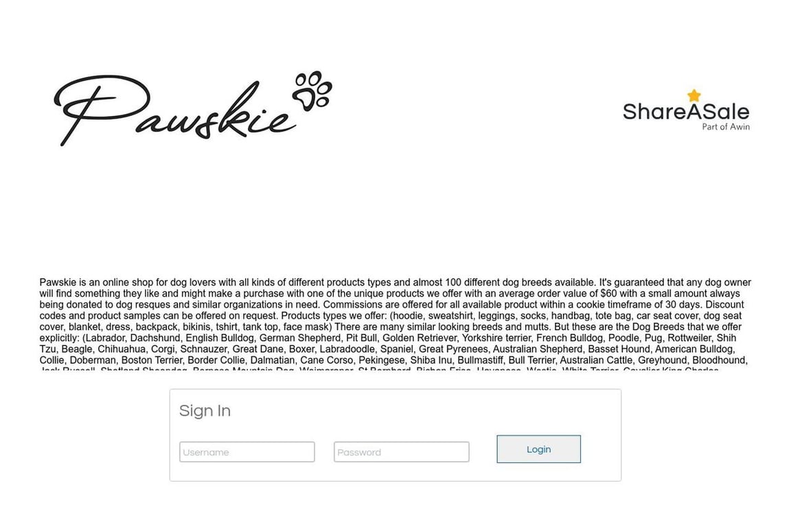 Pawskie affiliate program signup page