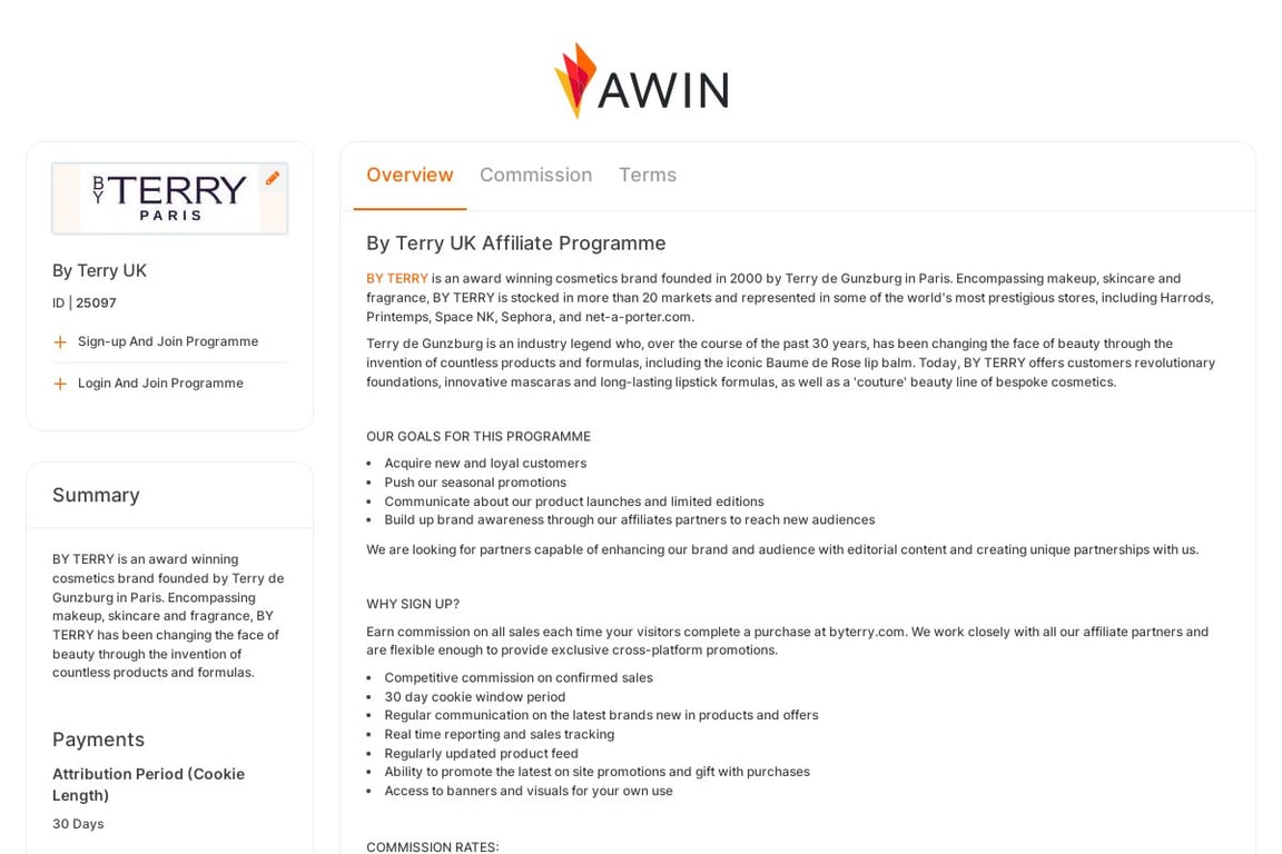 By Terry (UK) affiliate program signup page