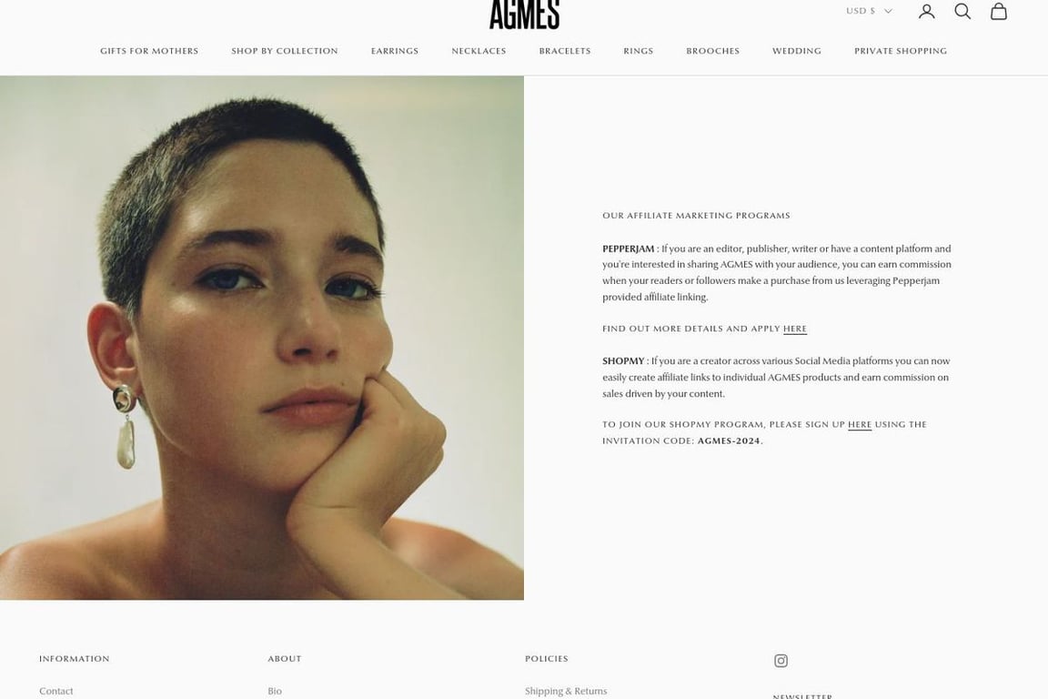 AGMES Jewelry affiliate program signup page