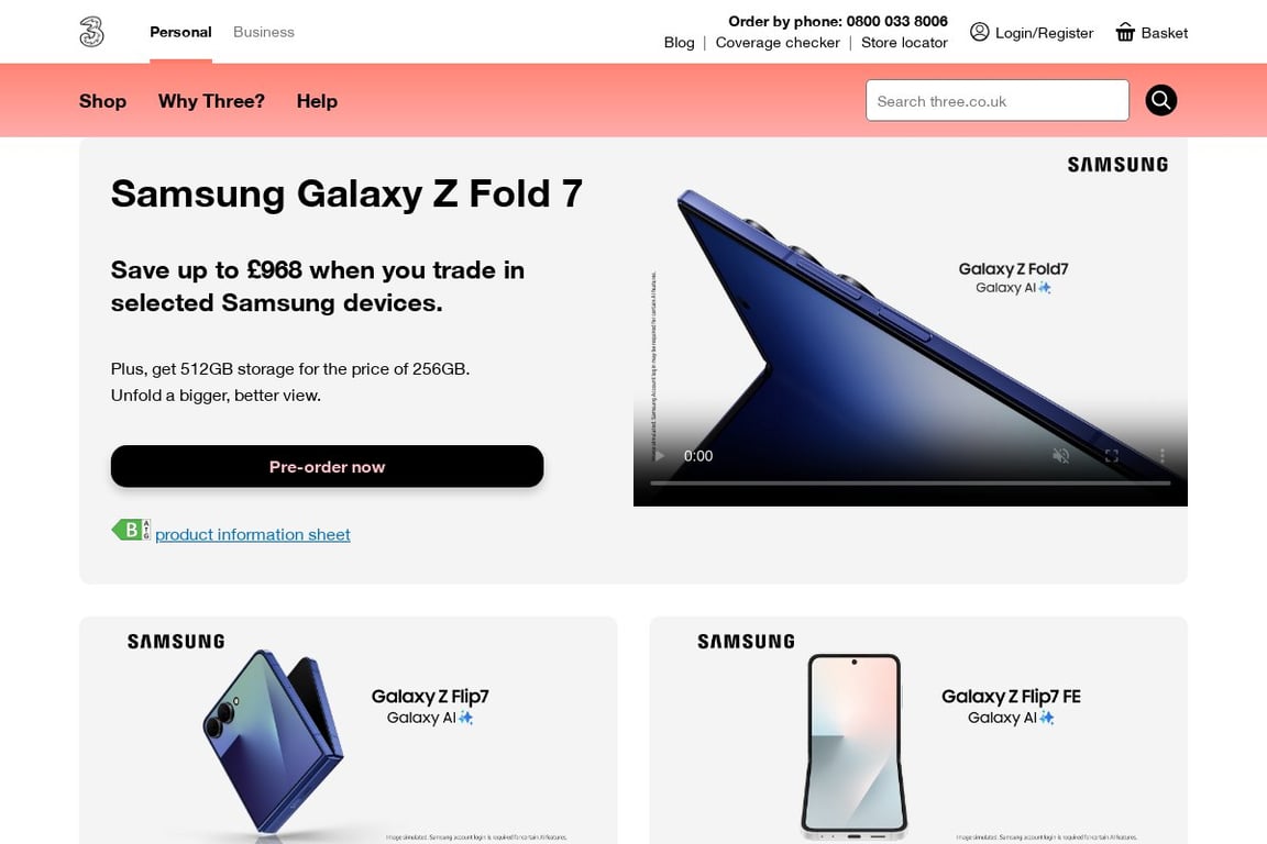 Three UK homepage