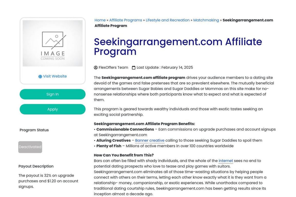 SeekingArrangement affiliate program signup page