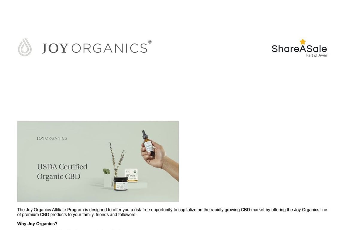 Joy Organics affiliate program signup page