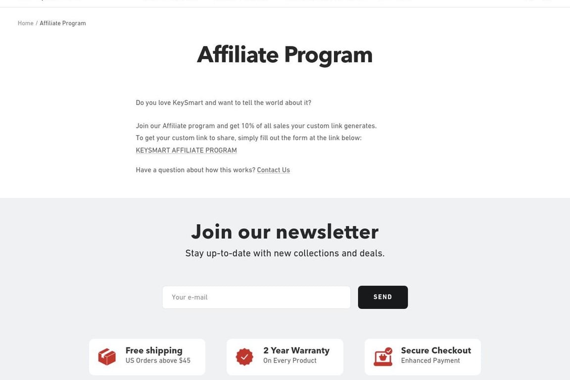 KeySmart affiliate program signup page