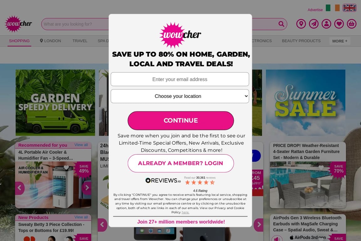 Wowcher homepage